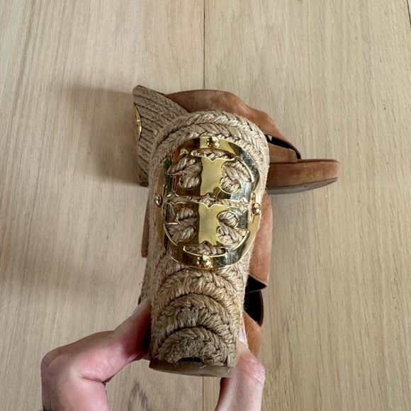 Tory Burch Wedges Shoes High Heels Brown And Gold Size 7.5 - Picture 5 of 8